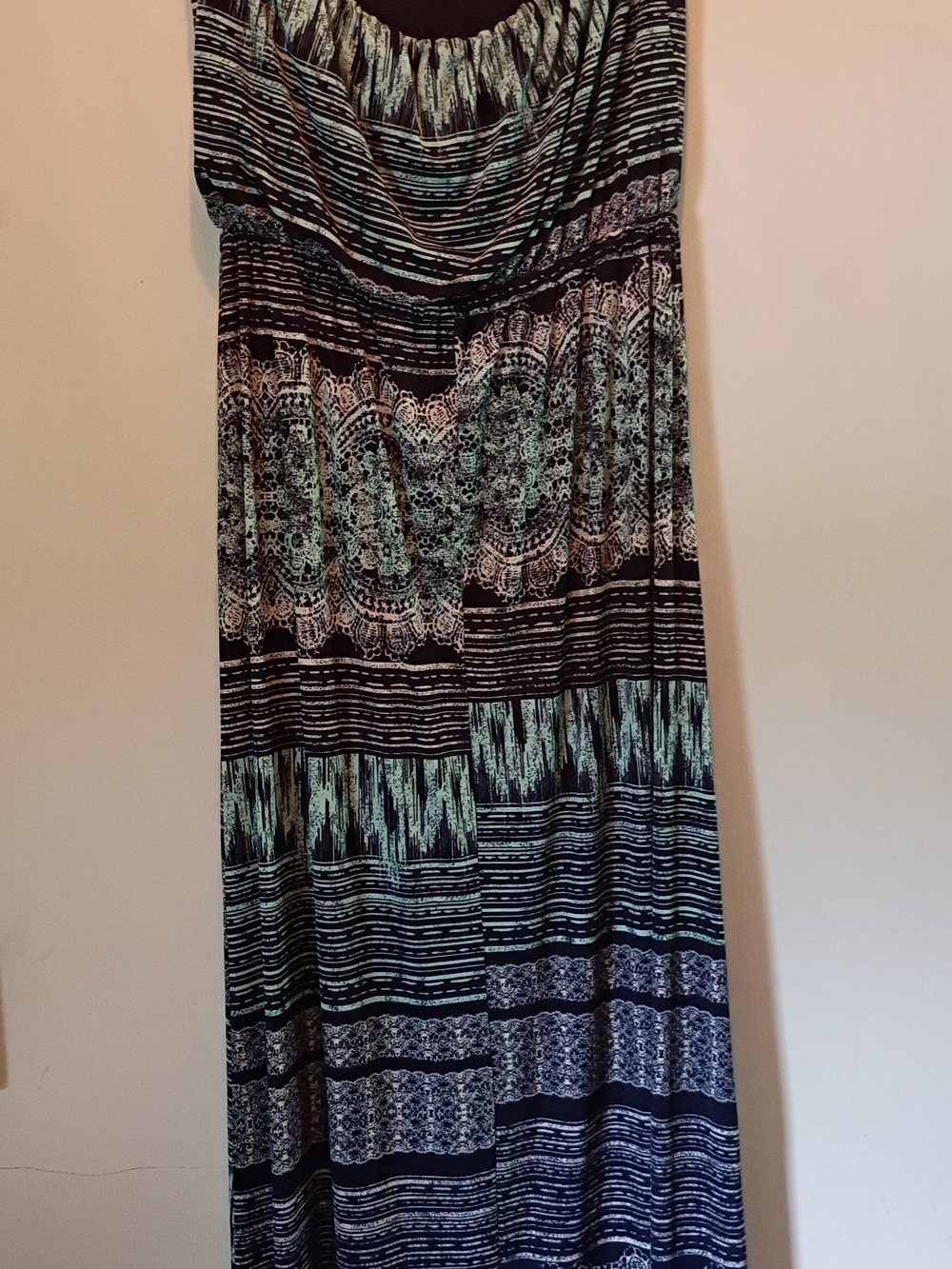 Trixxi Strapless Navy and Aqua Patterned Maxi Dress - Picture 5 of 6